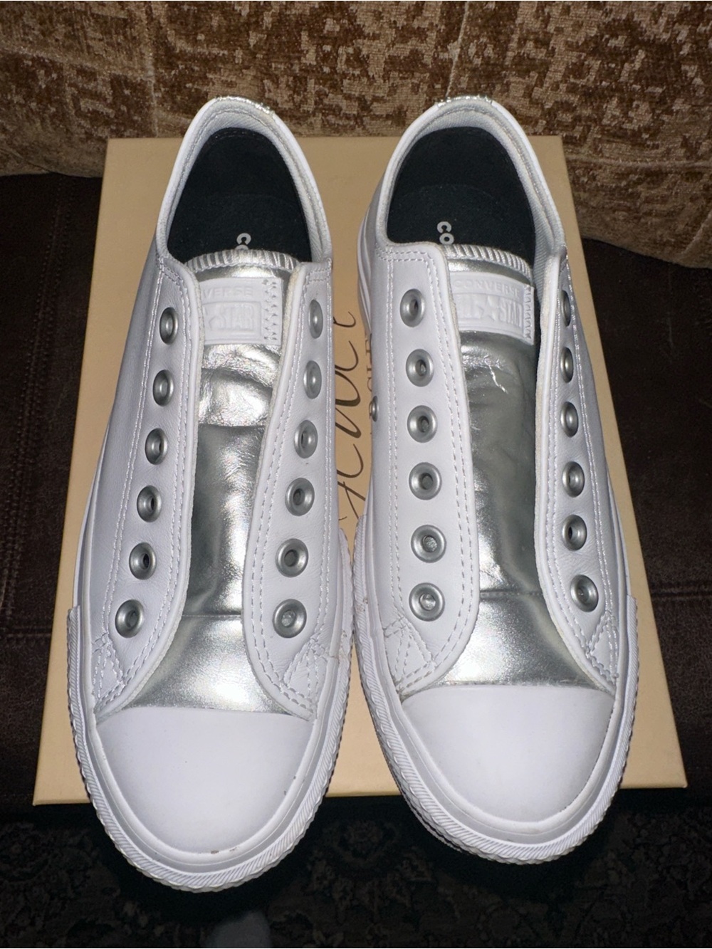 Converse Low Top Sneakers in White and Silver